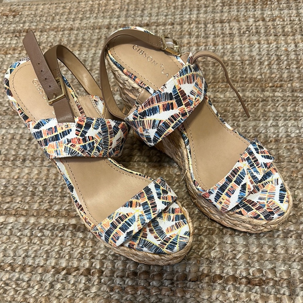 Gibson Latimer Tan Multi-Color Wedge Sandals